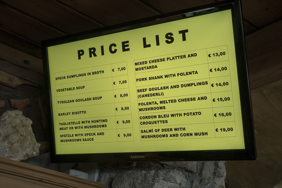 Цены в Доломитовых Альпах